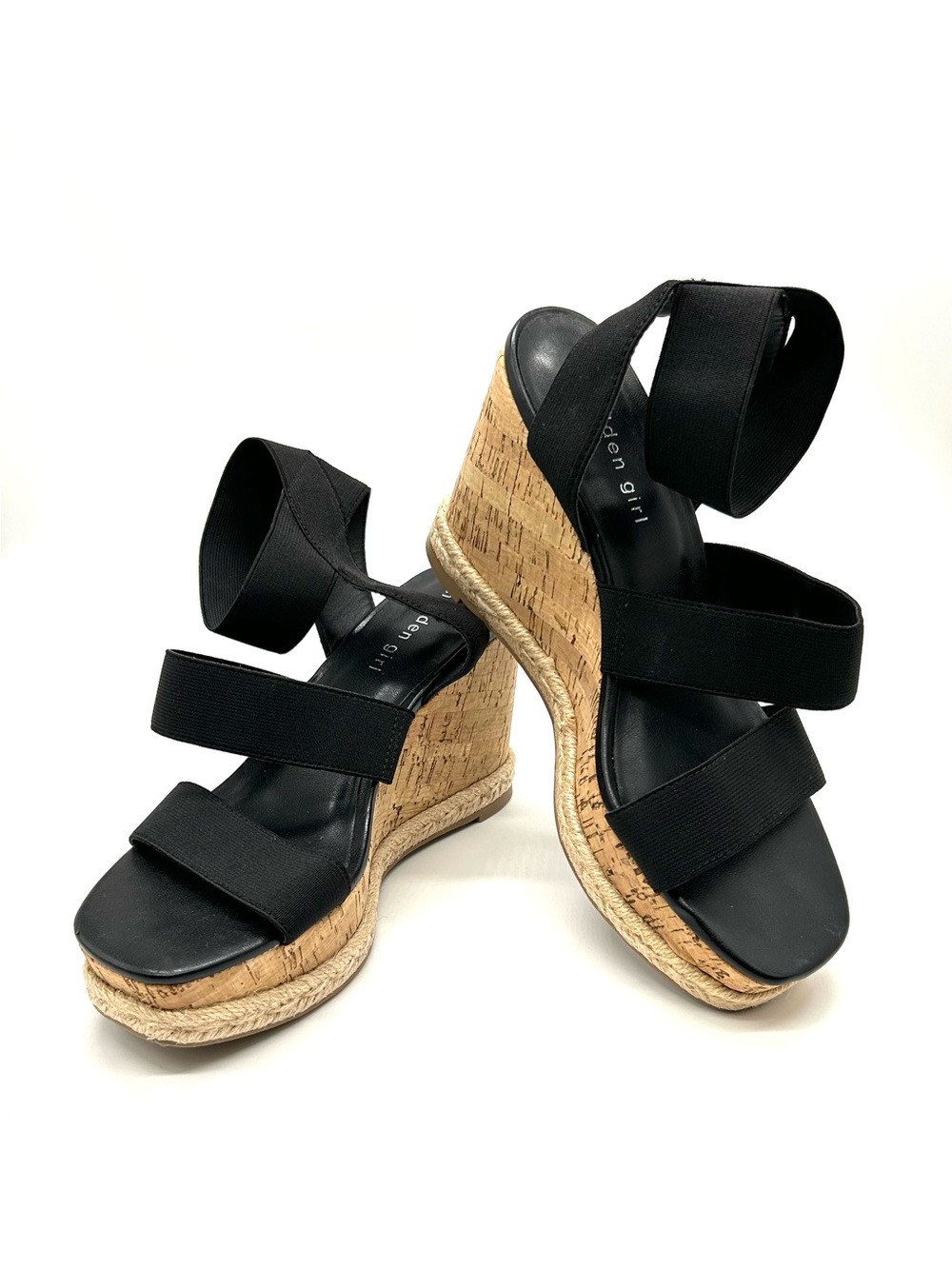 Steve Madden Black “Maranda”  Woven Straps Cork Wedge Sandals Size 7.5 NWT